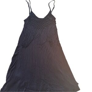 Earthbound Trading Co Black Macrame Fringe Mini Dress Boho Festival Women Medium